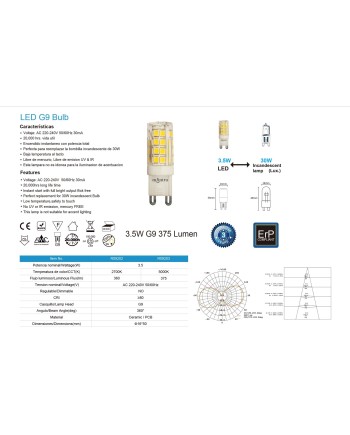 BOMBILLA LED - G9 - 3,5W - 5000K - 375Lm - 360º